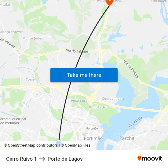 Cerro Ruivo 1 to Porto de Lagos map