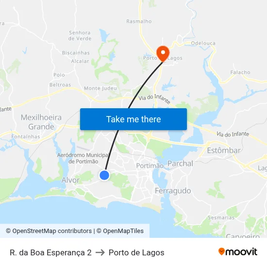 R. da Boa Esperança 2 to Porto de Lagos map