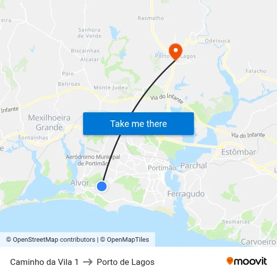 Caminho da Vila 1 to Porto de Lagos map