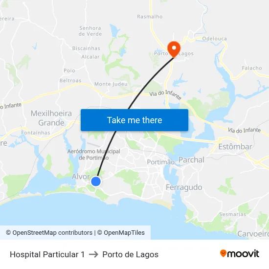 Hospital Particular 1 to Porto de Lagos map