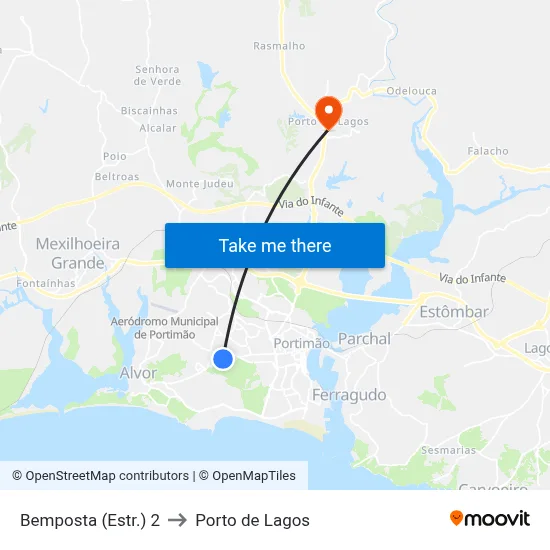 Bemposta (Estr.) 2 to Porto de Lagos map