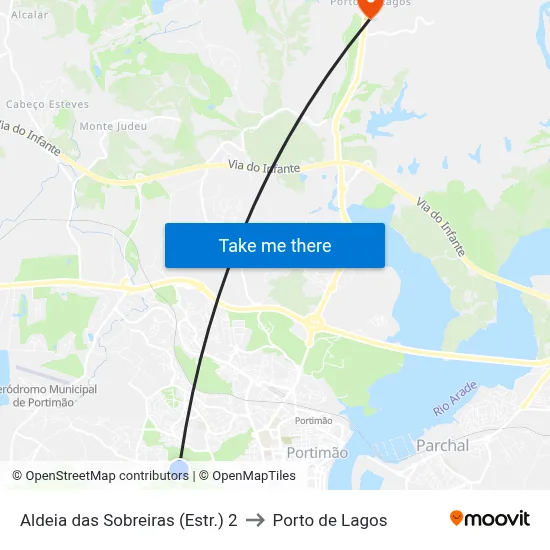 Aldeia das Sobreiras (Estr.) 2 to Porto de Lagos map