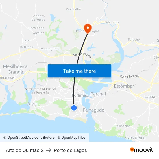 Alto do Quintão 2 to Porto de Lagos map