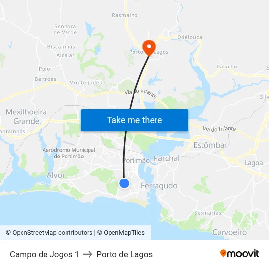 Campo de Jogos 1 to Porto de Lagos map