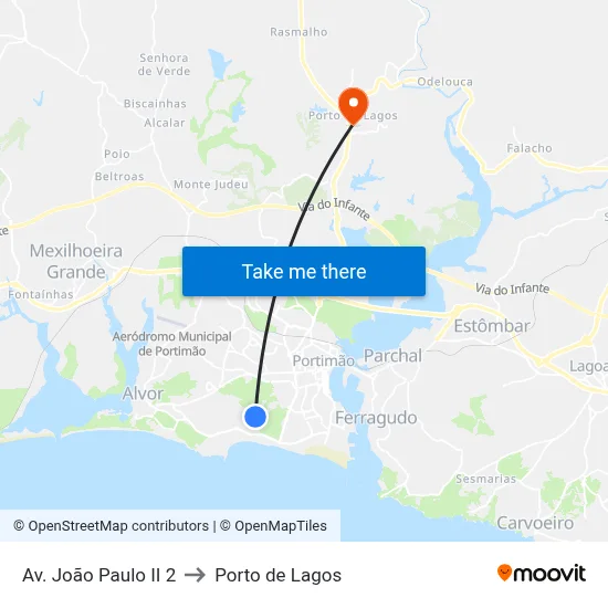 Av. João Paulo II 2 to Porto de Lagos map
