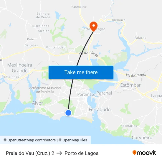 Praia do Vau (Cruz.) 2 to Porto de Lagos map