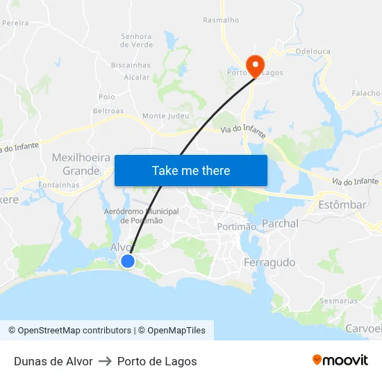 Dunas de Alvor to Porto de Lagos map