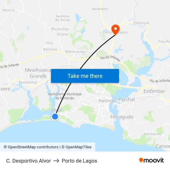 C. Desportivo Alvor to Porto de Lagos map
