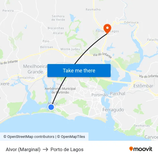 Alvor (Marginal) to Porto de Lagos map