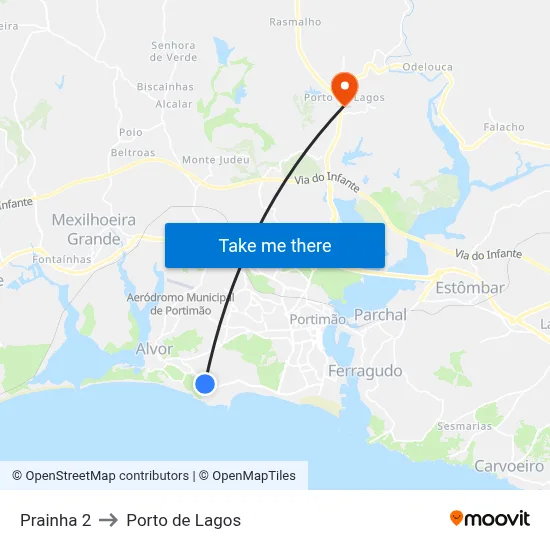 Prainha 2 to Porto de Lagos map