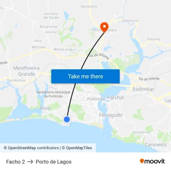 Facho 2 to Porto de Lagos map