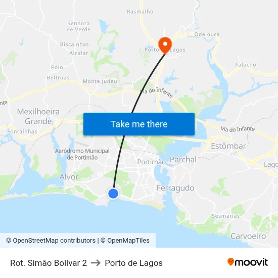 Rot. Simão Bolívar 2 to Porto de Lagos map