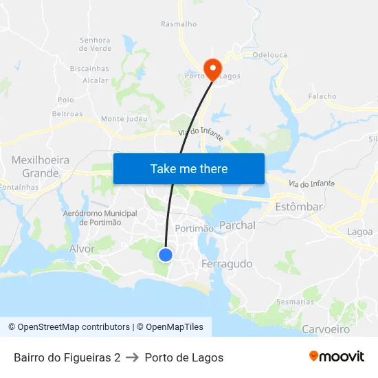 Bairro do Figueiras 2 to Porto de Lagos map