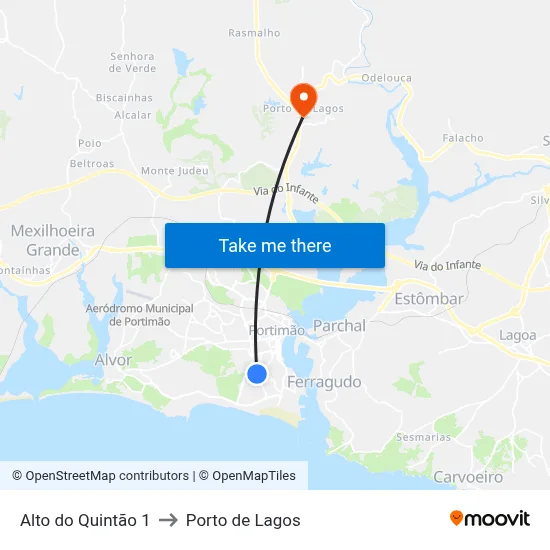 Alto do Quintão 1 to Porto de Lagos map