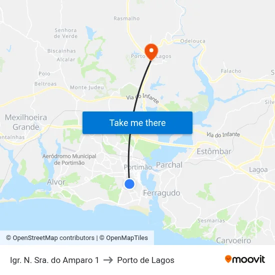 Igr. N. Sra. do Amparo 1 to Porto de Lagos map
