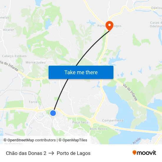 Chão das Donas 2 to Porto de Lagos map