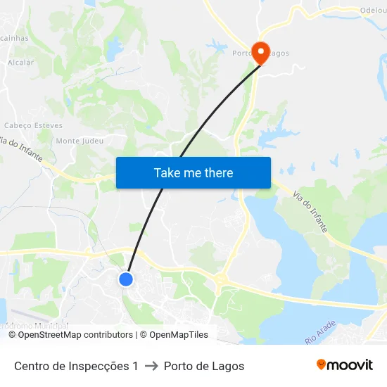 Centro de Inspecções 1 to Porto de Lagos map