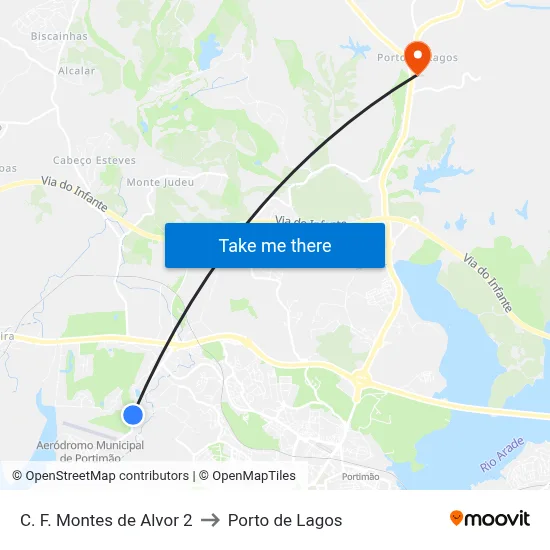 C. F. Montes de Alvor 2 to Porto de Lagos map