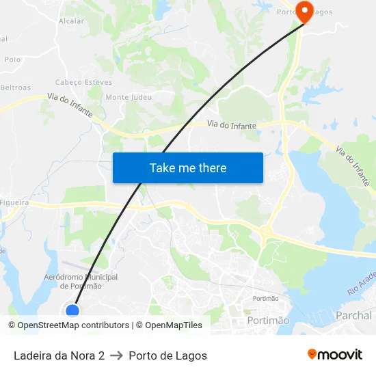 Ladeira da Nora 2 to Porto de Lagos map