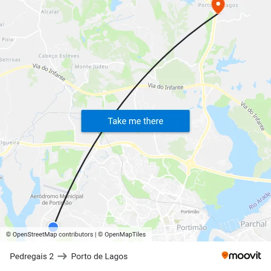 Pedregais 2 to Porto de Lagos map