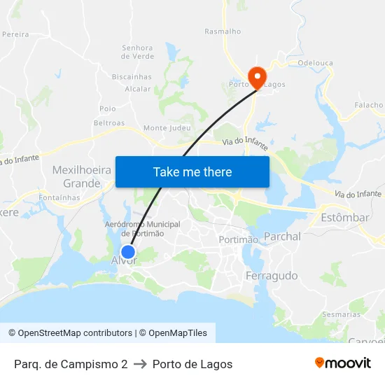 Parq. de Campismo 2 to Porto de Lagos map