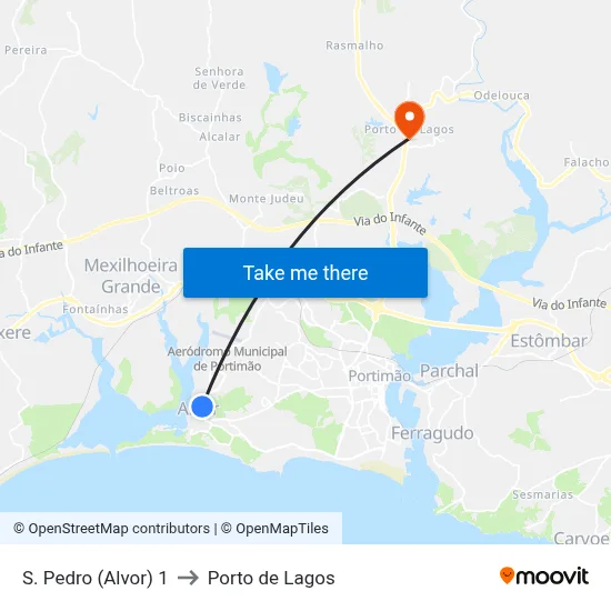 S. Pedro (Alvor) 1 to Porto de Lagos map