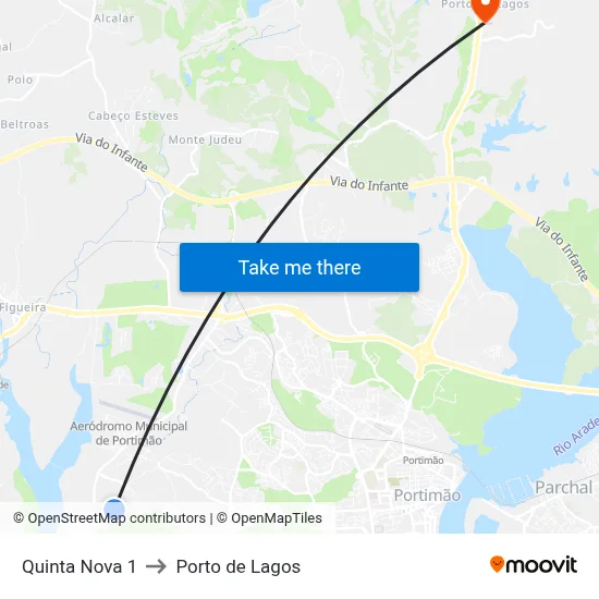 Quinta Nova 1 to Porto de Lagos map