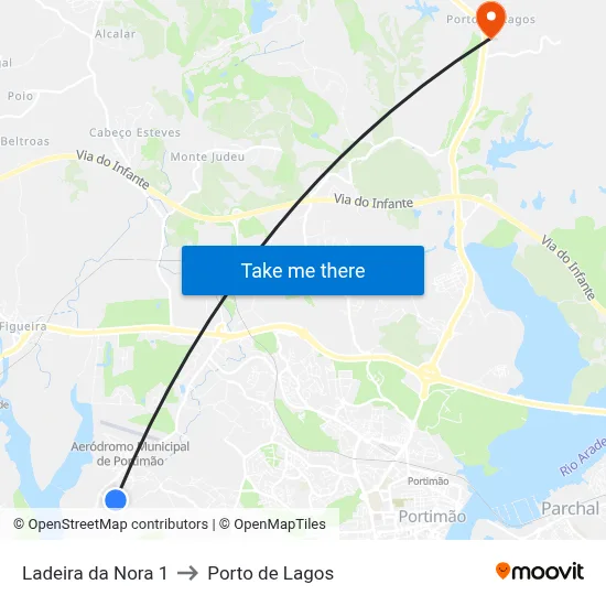 Ladeira da Nora 1 to Porto de Lagos map
