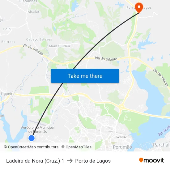 Ladeira da Nora (Cruz.) 1 to Porto de Lagos map