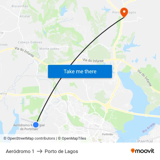 Aeródromo 1 to Porto de Lagos map