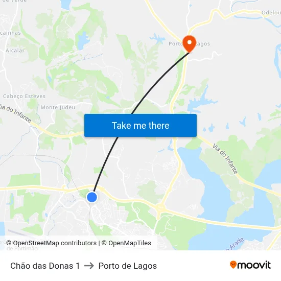 Chão das Donas 1 to Porto de Lagos map