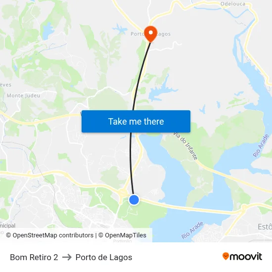 Bom Retiro 2 to Porto de Lagos map