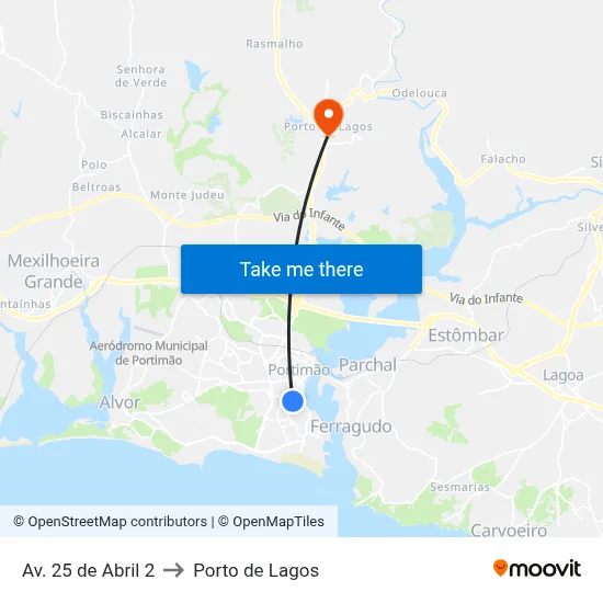 Av. 25 de Abril 2 to Porto de Lagos map