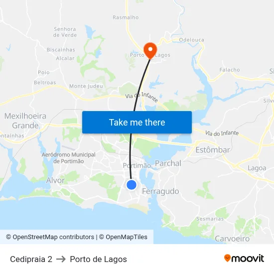 Cedipraia 2 to Porto de Lagos map
