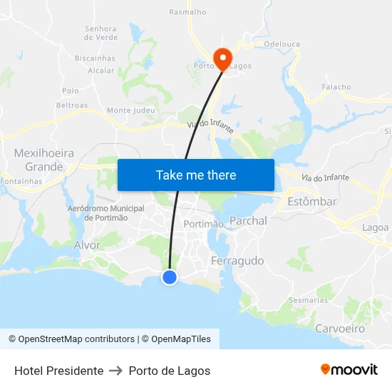 Hotel Presidente to Porto de Lagos map