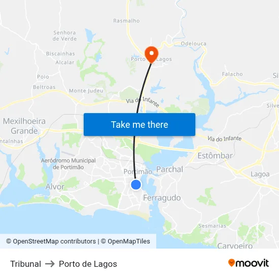 Tribunal to Porto de Lagos map