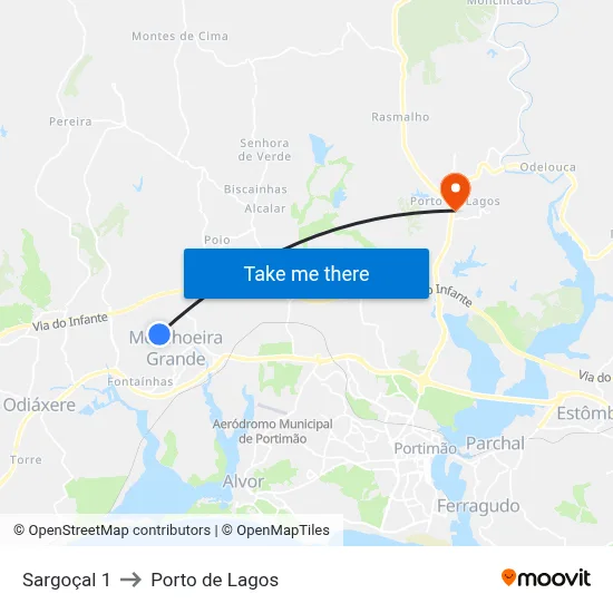 Sargoçal 1 to Porto de Lagos map