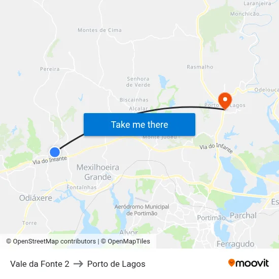 Vale da Fonte 2 to Porto de Lagos map