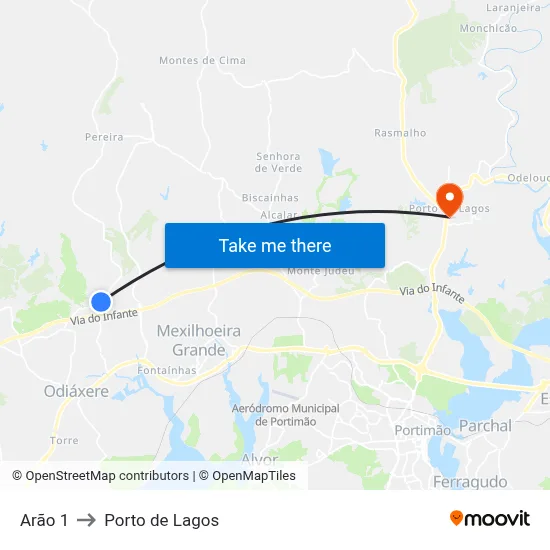 Arão 1 to Porto de Lagos map