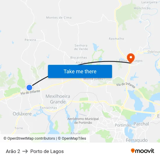 Arão 2 to Porto de Lagos map