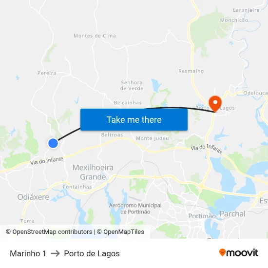 Marinho 1 to Porto de Lagos map