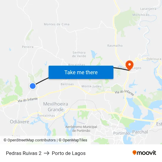 Pedras Ruivas 2 to Porto de Lagos map