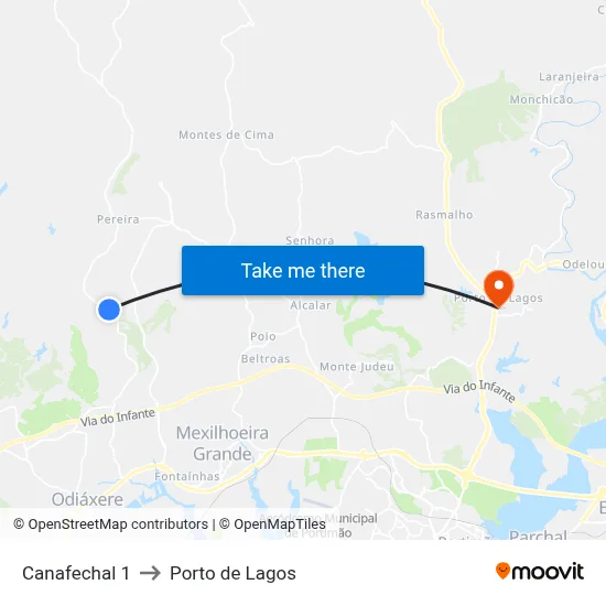 Canafechal 1 to Porto de Lagos map