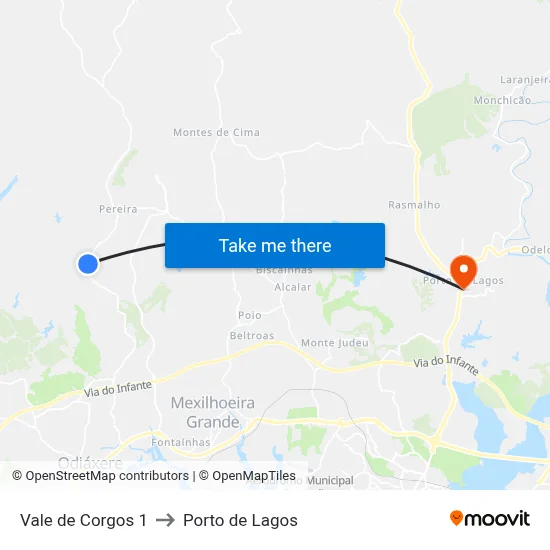 Vale de Corgos 1 to Porto de Lagos map