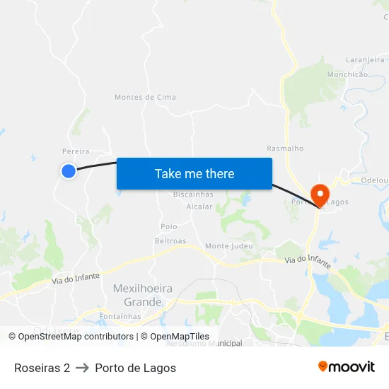 Roseiras 2 to Porto de Lagos map