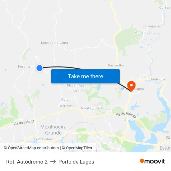 Rot. Autódromo 2 to Porto de Lagos map