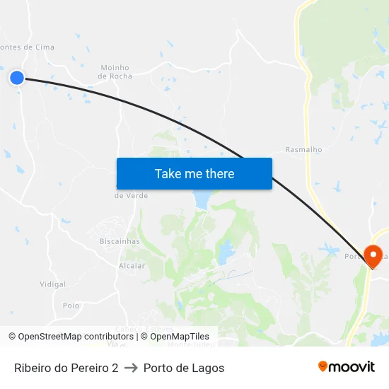 Ribeiro do Pereiro 2 to Porto de Lagos map