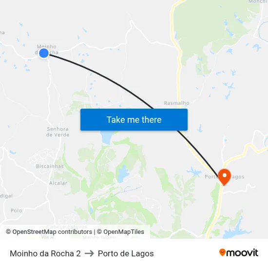 Moinho da Rocha 2 to Porto de Lagos map