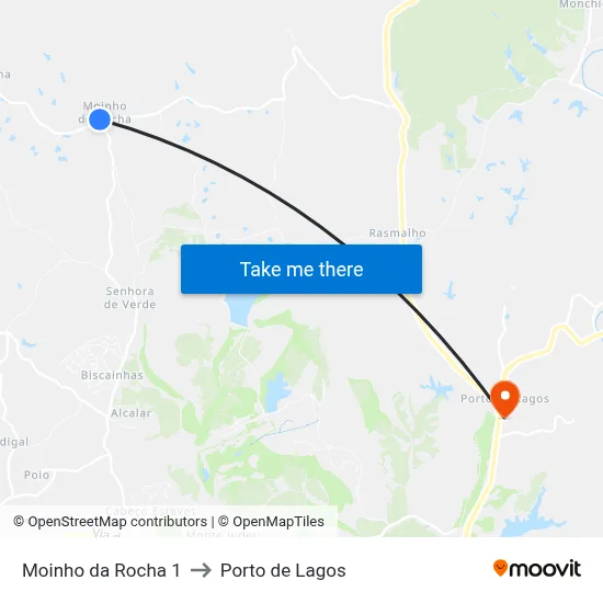 Moinho da Rocha 1 to Porto de Lagos map
