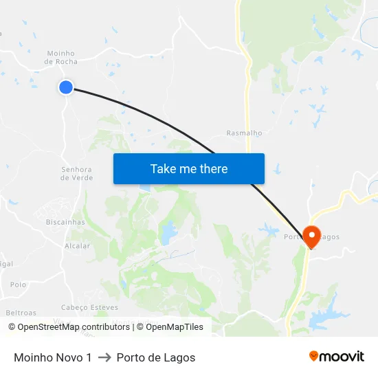 Moinho Novo 1 to Porto de Lagos map